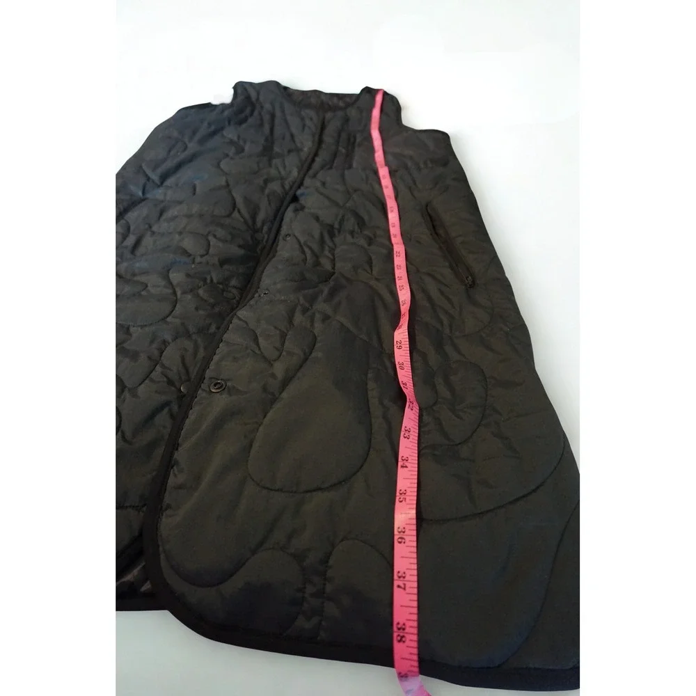 Primaloft Longline Quilted Vest Black Sleeveless Puffer Jacket Snap Front Pocket